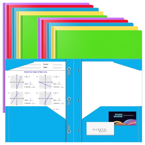 BAOFALI Kunststoffmappe, A4, 2 Taschen und 3 Zinken, 2 Kartenfächer, langlebig, reißfest, strapazierfähig, mit Zinken, farbige Zinken, Ordner für Schule und Büro (Farben) von BAOFALI