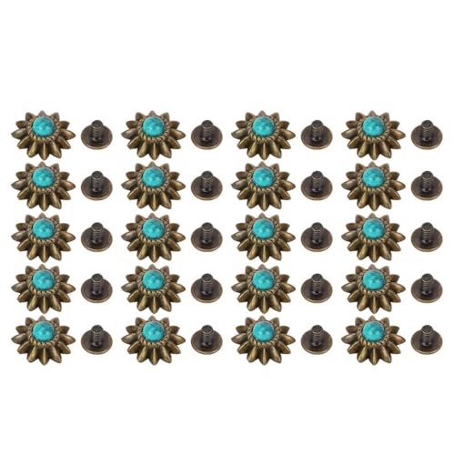 20 Sets Vintage -Nieten, Metall -Conchos -Schnallen Daisy Decorative Conchos Schnallen Türkis -Simulationslegierungsknöpfe für Leder (BLACK) (Rot) (BLUE) (GREEN) von BAOFUYA