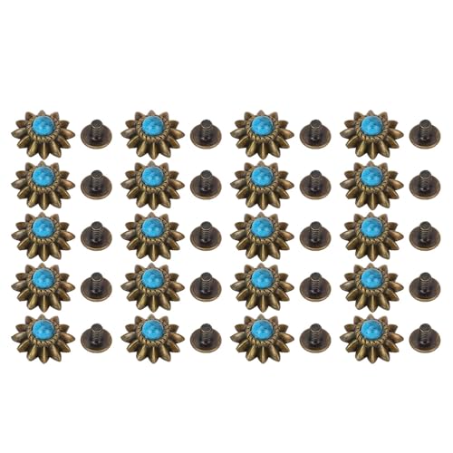 20 Sets Vintage -Nieten, Metall -Conchos -Schnallen Daisy Decorative Conchos Schnallen Türkis -Simulationslegierungsknöpfe für Leder (BLACK) (Rot) (BLUE) von BAOFUYA