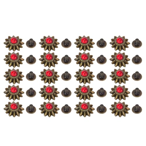 20 Sets Vintage -Nieten, Metall -Conchos -Schnallen Daisy Decorative Conchos Schnallen Türkis -Simulationslegierungsknöpfe für Leder (BLACK) (Rot) von BAOFUYA