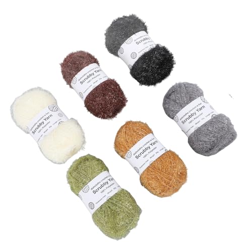 6 Rollen Glitzerndes Scrubby-Garn, Hochwertiges Material, Helles und Schillerndes Funkelndes Bilaterales Garn mit Metallwebnadel Zum Stricken von Pullovern und Schals (Erdton) von BAOFUYA