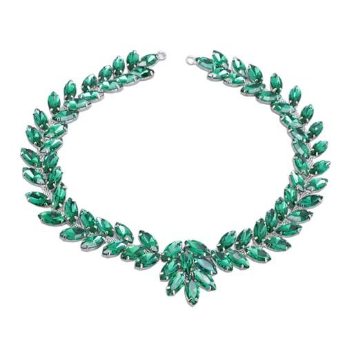 Dekorative Strasskette, Elegante Strass-Blumenkette, Blumenapplikation, Brautkostüm-Verzierung für Hochzeitsfeier (Loch grün) von BAOFUYA