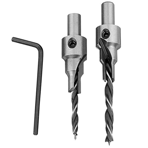 BAOK Senker-Bits für Holzarbeiten | Holzbearbeitungs-Senkbohrer 3-Stufen-Pilotbohrer-Set - Carpenter Bit aus Karbonstahl mit L-Schlüssel, geeignet für Stahl, Aluminium, Kunststoffe, Holz von BAOK