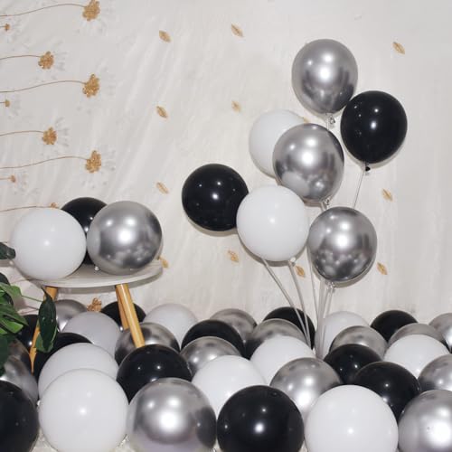 200 Stück schwarze, weiße und silberne Luftballons, 12,7 cm, Latex, Schwarz, Weiß, Metallic, Silber, Großpackung, kleine Ballonbogengirlande, Kit für Geburtstag, Hochzeit, Brautparty, Babyparty, von BAOKUANHU