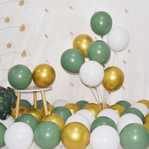 300 Stück Salbeigrün Gold und Weiß Luftballons 12,7 cm Latex Grün Weiß Metallic Gold Bulk Kleine Ballonbogen Girlande Kit für Geburtstag Hochzeit Braut Baby Shower Supplies Graduation Party von BAOKUANHU