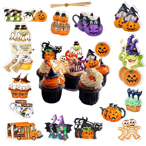 Tortendeko,32pcs Cake Toppers Halloween,Cupcake Toppers,Kuchendeko Halloween,Tortendeko Halloween Cupcake Deko,Halloween Cupcake Topper, Halloween Deko Torte, Halloween Party von BAOSROY