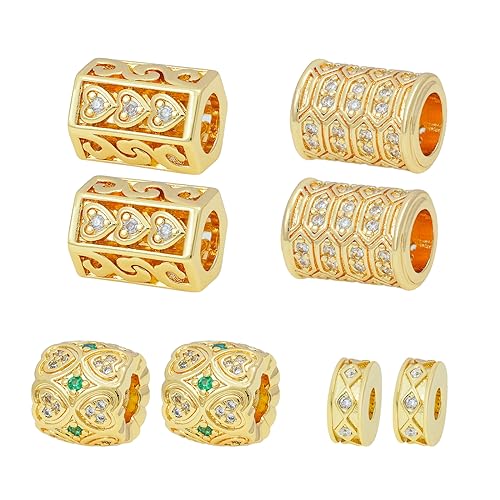 8 x goldene Zirkonia-Strassperlen, Röhrensäulen-Charms, Zirkonia-Perlen, goldene Abstandshalter-Perlen, Verbindungskristall-Perlen für DIY-Armbänder, Schmuckherstellung, 2,5 ~ 5 mm Loch von BAOYINGACC