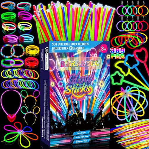 BARAKYEG 389 Stück Knicklichter Party Set Knicklichter Kinder 150 Leuchtstäbe 150 Verbinder Neon Party leuchtstab kinder Armbänder silvester für Party deko,Hochzeiten Glow Sticks,Leuchtarmbänder von BARAKYEG