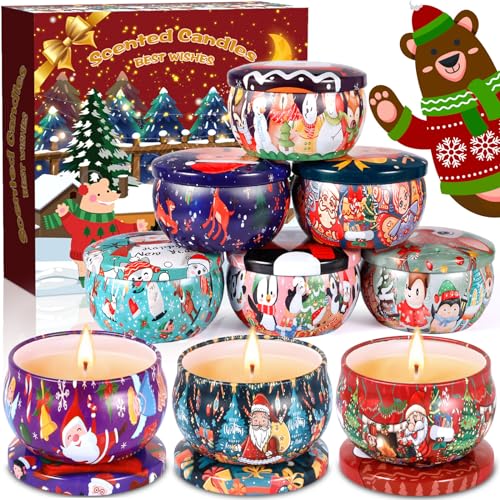 BARAKYEG Duftkerzen Geschenkset Christmas Scented Candle Set 9 Stück Aromatherapiekerzen 2.5oz Natürliches Sojawachs Aroma Kerze Mit Tragbare in Dose für Weihnachten GeburtstagsgeschenkBad/Yoga von BARAKYEG