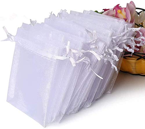 BARATTI - 100 Stück Organzabeutel, Schleier, 7 x 9 cm, für Gastgeschenke, Hochzeit, Party, Schmuckhalter - (Weiß) von BARATTI