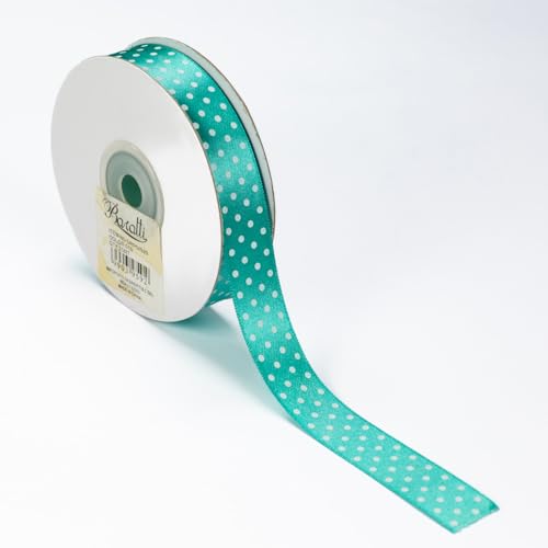 Doppelseitiges Satinband mit Punkten, 20 mm x 25 m, perfekt für Geschenkverpackungen und Gastgeschenke (Tiffany-Grün) von BARATTI