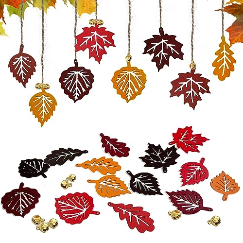 BARVERE 16 Stück Anhänger Blatt, Holz Herbst Dekoration mit 20 x Hanfseil und 20 x Glocke, Wooden Leaf Pendants, Autumn Pendants, Leaf Pendants, Wooden Maple Leaf Pendant(Herbstblätter) von BARVERE