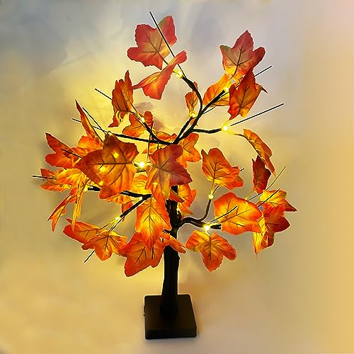 BARVERE Ahornblatt Baum Lichter 24 LED, 60cm Led Baum Herbstliche Dekorative, Tischplatte Ahorn, Lichterkette Blätter Für Thanksgiving, Weihnachten, Innen Deko von BARVERE