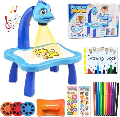 BARVERE Projektor Zeichentisch Kinder, Blau Maltafel Kinder, Tischplatte Smart Projektor Staffelei Kinder, Trace and Draw Projector Zeichenbrett, Maltisch für Kinder von BARVERE