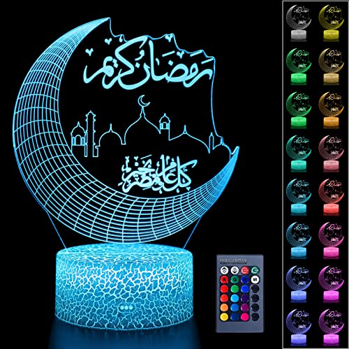 BARVERE Ramadan Dekoration LED Lamp, Eid Dekorationen Mond mit Fernbedienung, 16 Farben Tischdekoration Mondlampe, Eid Dekorationen Für Zu Hause Ramadan Handwerk Dekoration(A) von BARVERE