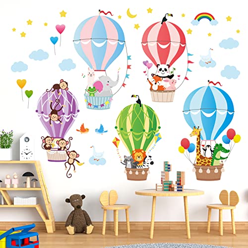 BASHOM BS-104 Tiere in Heißluftballons Wandaufkleber Wandtattoo für Kinder Elefant Giraffe Affe abnehmbar für Kinderzimmer Schlafzimmer Wohnzimmer Spielzimmer von BASHOM