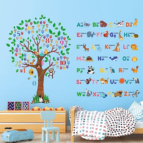 BASHOM BS-113 Zahlenbaum-Alphabet-Wandaufkleber Wandtattoo Kinder-Aufkleber Kinderzimmer, Schlafzimmer, abziehen und aufkleben abnehmbares Tier lebendes Alphabet Klassenzimmer englische kinder lernen von BASHOM