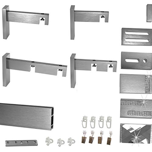 Innenlauf Gardinenstange eckig Edelstahl Look kantiges Design Erstellen BASIT®, Modell:50 St. X-Gleiter + Faltenhaken von BASIT