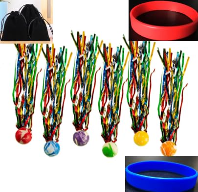 20 Stück Hüpfbälle für Kinder, Springball mit Farbige Bänder, Gummiball Spielzeug, 2pcs Silikonarmband für Kinder, 1pc Aufbewahrungstasche mit Kordelzug, Kindergeburtstag Partei Werfen Geschenke von BASTOUR