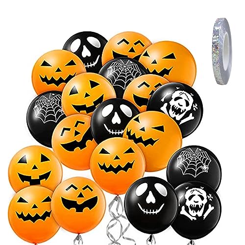 50 pcs Halloween Ballons, Halloween Luftballon Set, Kürbis Ballon Dekorationen, Luftballons Orange Schwarz, Latexballon, Kürbis Ballon Dekorationen, Halloween Deko Set(gemischte Farben) mit Band von BASTOUR