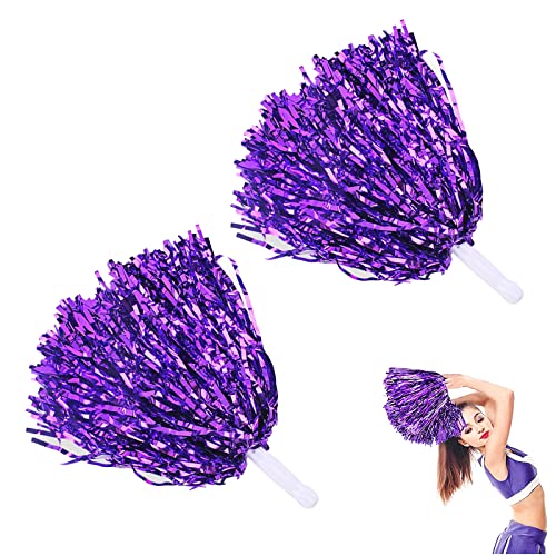 Metallfolie Cheerleading Pom Poms, Cheerleading Stick Griff, Cheerleader Pompons Handblumen mit Handle, Pompoms Werden für Ballspiele, Tänze, Karnevalspartys Verwendet, WM-Fußballfans Jubeln, 2 Stück von BASTOUR