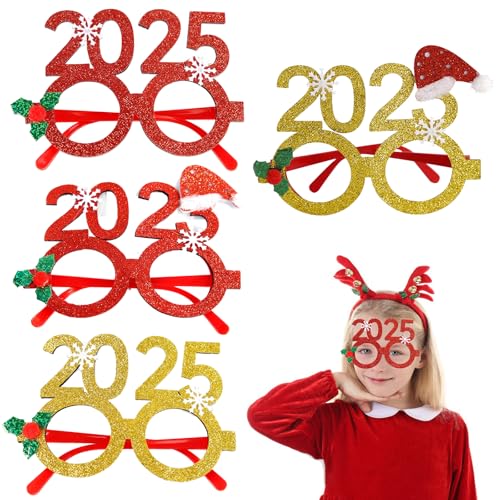 Weihnachtsbrille Weihnachten Brille Weihnachten Brille Rahmen Lustige Weihnachtsbrillen Weihnachten Brillengestell Weihnachten Glitter Party Brille Weihnachtsbrillen für Kinder Erwachsene 4 Stück von BASTOUR