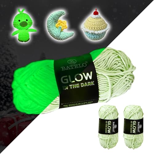 BATELO 2 Rollen, leuchtet im Dunkeln, leuchtendes Häkelgarn aus Polyester, für Halloween, Party, Geisterkürbis-Puppe, insgesamt 100 g, 106 m, mintgrünes Garn von BATELO