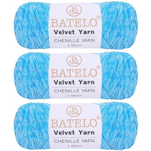 BATELO 3 Knäuel Samtgarn, weiches Chenille-Deckengarn, flauschiges Garn zum Häkeln, Stricken, Decken/Puppen/Teppich, 600 g, 870 m von BATELO