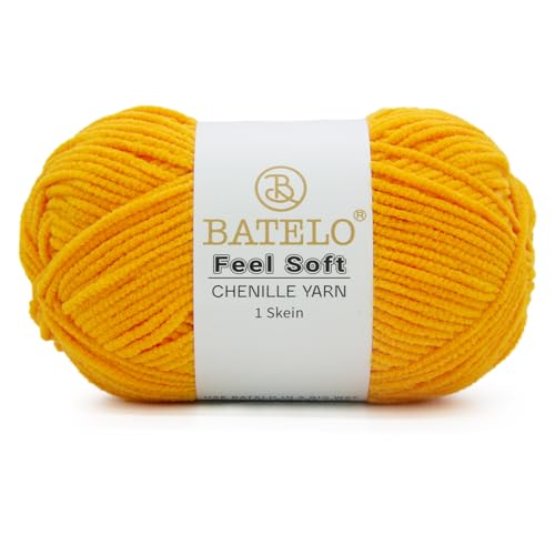 BATELO 3 mm dünnes Chenille-Garn zum Häkeln und Stricken, weiches Plüschgarn für Bastelarbeiten, Amigurumi, Heimdekoration, 3 helle Farben, 48 g, Orange von BATELO