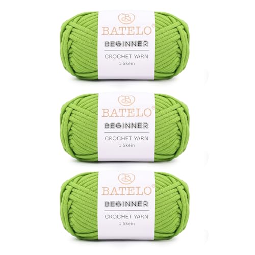 BATELO 3 x 50 g, fruchtgrünes Garn zum Häkeln und Stricken, 150 m, Anfänger, Baumwoll-Häkelgarn mit leicht zu sehenden Nähten, Baumwoll-Nylon-Mischgarn für Anfänger, Häkelset von BATELO
