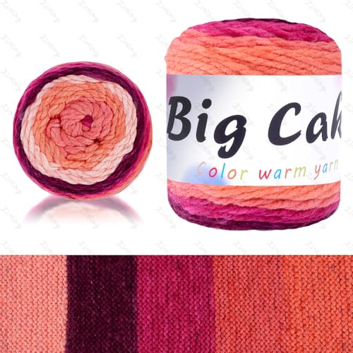 BATELO Big Cake Garn, mehrfarbiges Acryl-Häkelgarn, weiches, flauschiges Garn zum Häkeln und Stricken, für Schals, Mützen, Pullover-Projekte, 100 % Acryl, 5 sperrig, 208 m, Erdbeerkuchen von BATELO