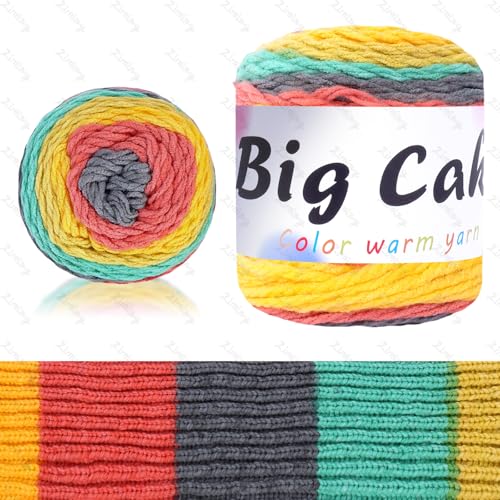 BATELO Big Cake Garn, mehrfarbiges Acryl-Häkelgarn, weiches, flauschiges Garn zum Häkeln und Stricken, für Schals, Mützen, Pullover-Projekte, 100 % Acryl, 5 sperrig, 208 m, Fondantkuchen von BATELO