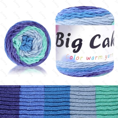 BATELO Big Cake Garn, mehrfarbiges Acryl-Häkelgarn, weiches, flauschiges Garn zum Häkeln und Stricken, für Schals, Mützen, Pullover-Projekte, 100 % Acryl, 5 sperrig, 208 m, Ice Fresh Cake von BATELO