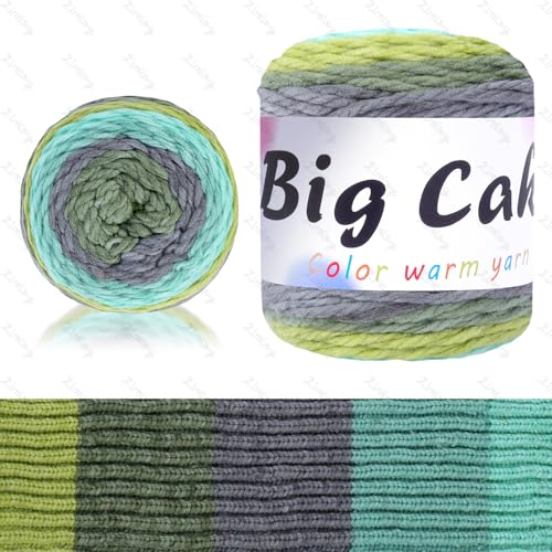 BATELO Big Cake Garn, mehrfarbiges Acryl-Häkelgarn, weiches, flauschiges Garn zum Häkeln und Stricken, für Schals, Mützen, Pullover-Projekte, 100 % Acryl, 5 sperrig, 208 m, Matcha-Kuchen von BATELO