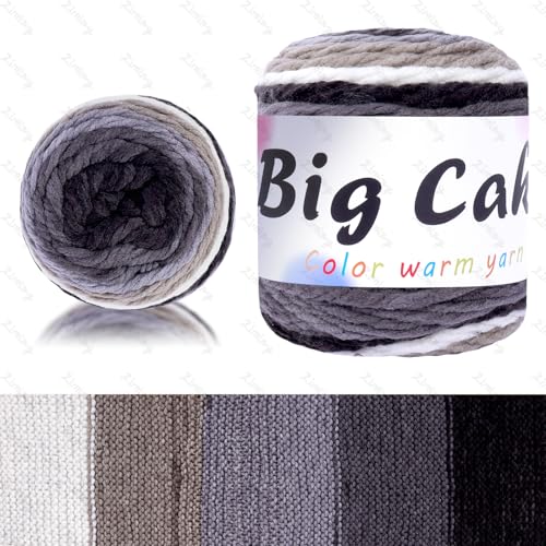 BATELO Big Cake Garn, mehrfarbiges Acryl-Häkelgarn, weiches, flauschiges Garn zum Häkeln und Stricken, für Schals, Mützen, Pullover-Projekte, 100 % Acryl, 5 sperrig, 208 m, Schwarzwaldkuchen von BATELO