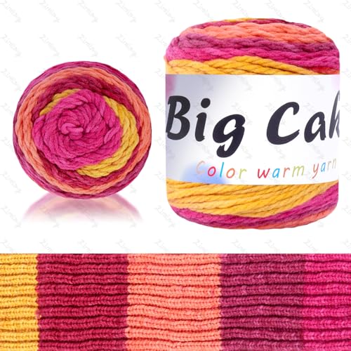 BATELO Big Cake Garn, mehrfarbiges Acryl-Häkelgarn, weiches, flauschiges Garn zum Häkeln und Stricken, für Schals, Mützen, Pullover-Projekte, 100 % Acryl, 5 sperrig, 208 m, roter Samtkuchen von BATELO