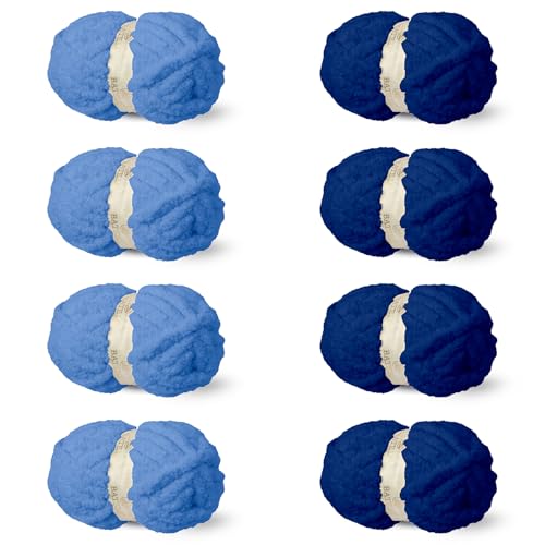 BATELO Chenille-Garn zum Häkeln, weiches Plüschgarn zum Handstricken, Deckengarn – 7 Jumbo-Größen – 0,2 kg/22 m – Little Boy Blue & Sodalithblau von BATELO