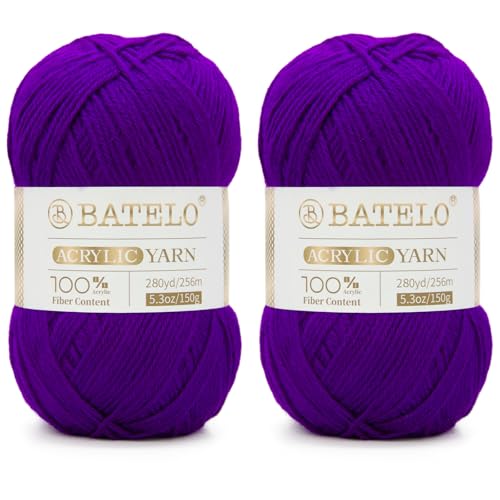 BATELO Häkelgarn Royal Purple Amigurumi-Garn, 450 m, 2 Stück, Acrylgarn à 150 g, 3 leichte Kammgarne zum Häkeln und Stricken von BATELO