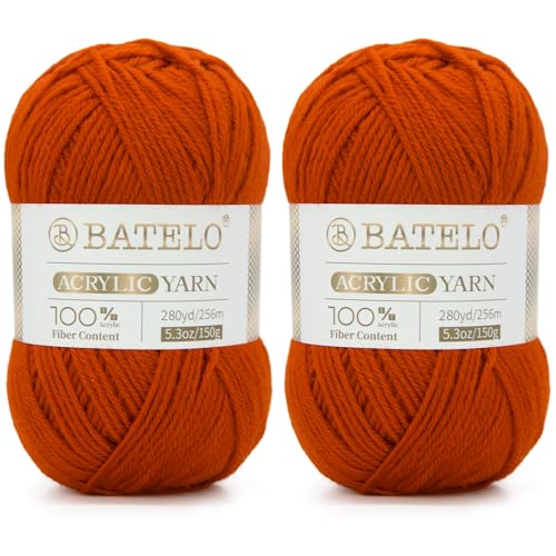 BATELO Häkelgarn Russet Orange Amigurumi-Garn, 450 m, 2 Stück, Acrylgarn à 150 g, 3 leichte Kammgarne zum Häkeln und Stricken von BATELO