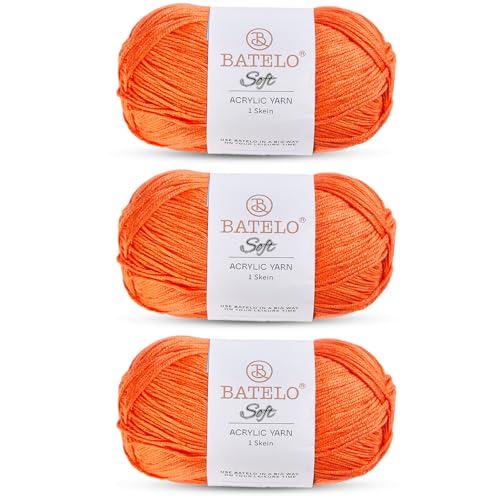 Weiches orangefarbenes Garn, 1230 m, 3 Stück, Acrylgarn à 150 g, 3 mittelgroß – Häkeln, Stricken, Amigurumi, Handwerk von BATELO