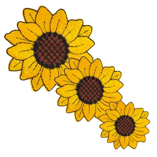 BATHVEVE 3St Stickaufkleber stoffaufkleber bügelei Stoffsticker aufbügelbilder DIY Dekoration Strasssteine bunt Mode Sonnenblumenfeld Applikation nähen Aufnäher für Blumenkleidung Stickgarn von BATHVEVE