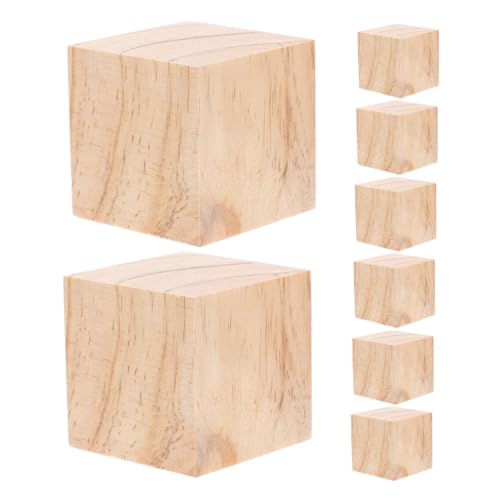 BATHVEVE 8 Stück Holzwürfel Holzblöcke -holzklötze Blockhandwerk Unfertiges Holz Holzquadrate Unbehandeltes Naturholz Leere Holzklötze Leere Quadratische Blöcke Beige Kiefernholz von BATHVEVE