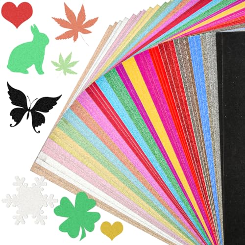 BATINO 56 Blatt Glitzerpapier zum Basteln, Bunt Glitzer Papier A4 20 Farben 250g/m² Glitterkarton zum Basteln und Gestalten, DIY Grußkarten Scrapbooking Glitter Craft Paper Cardboar von BATINO