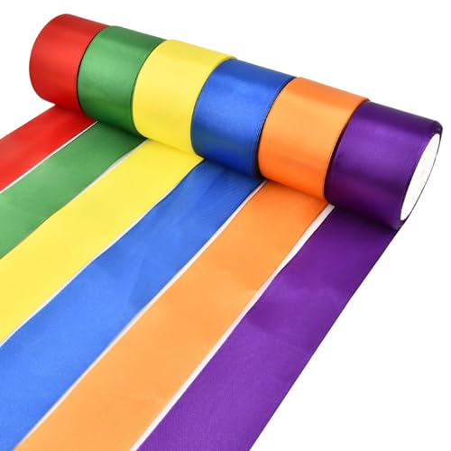 BATINO 60 m Regenbogen-Satinband, 50 mm breit, Satinbandrollen, bunte Stoffbänder, großes Seidensatin-Farbiges Satinband, Geschenkband, Seidenband für Luftballons, Hochzeit, Haare, DIY, Blumensträuße von BATINO