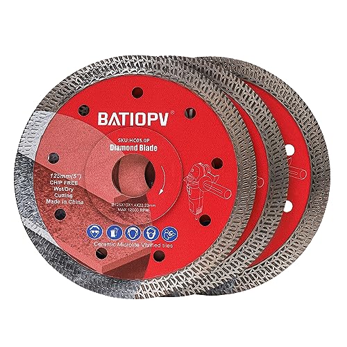 BATIOPV Diamanttrennscheibe 125 mm, Diamantscheibe Trennscheibe Extra Dünne, Trennen und Schneiden für Keramik, Fliesen Marmor, Naturstein Für Winkelschleifer(3 pcs) von BATIOPV