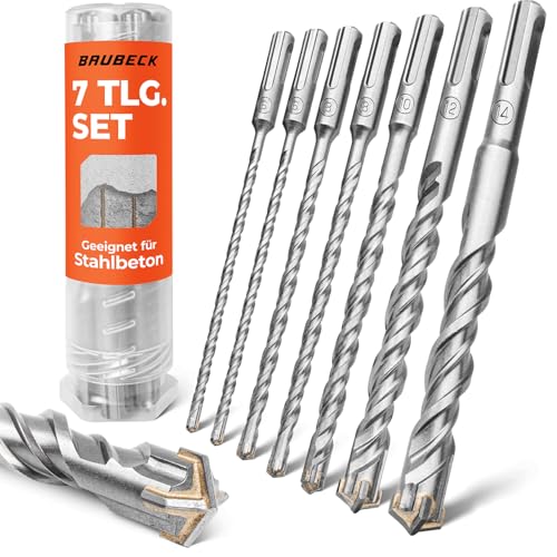 BAUBECK SDS Plus Bohrer Set für Beton [7tlg - Ø6-14 & 210mm lang] 4 Schneiden - Langlebige Betonbohrer aus 40CR Stahl für Präzise Ergebnisse - Bohrer Set Beton Schlagbohrer SDS Bohrer Stein von BAUBECK