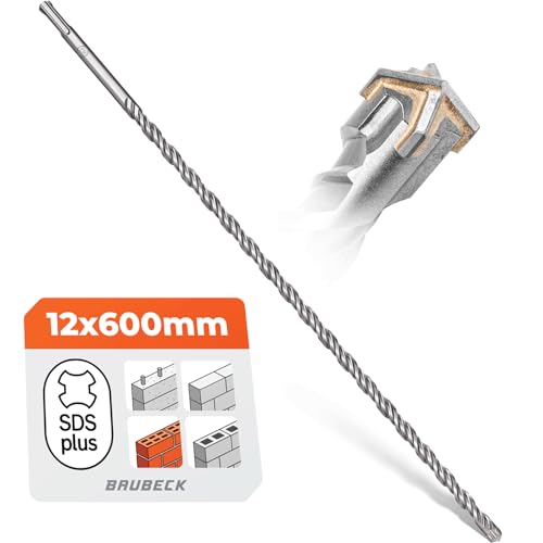 BAUBECK SDS Plus Bohrer 12mm x 600mm lang für Beton & Stein - Premium 40CR Stahl, langlebig - 4 Schneiden Steinbohrer 12mm für beste Ergebnisse - SDS Plus Bohrer 12mm Betonbohrer SDS Bohrer 12mm von BAUBECK