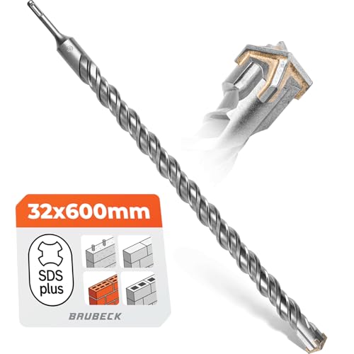 BAUBECK SDS Plus Bohrer 32mm x 600mm lang für Beton & Stein - Premium 40CR Stahl, langlebig - 4 Schneiden Steinbohrer 32mm für beste Ergebnisse - SDS Plus Bohrer 32mm Betonbohrer SDS Bohrer 32mm von BAUBECK