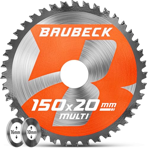 BAUBECK Sägeblatt 150x20 +16/10mm Adapter, 40Z, 1.5mm Schnitt in Holz & Alu, Akku 18v kompatibel mit BOSCH PKS 18 LI / 46, M. DCS551Z, Kreissägeblatt 150x10, Sägeblatt 150x10, Sägeblatt 150x20 von BAUBECK