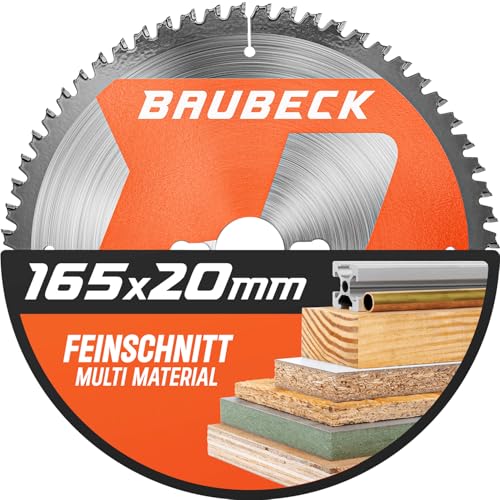 BAUBECK Sägeblatt 165x20 inkl. 16mm Reduzierring - Multi Material Feinschnitt - Kreissägeblatt 165x20 für Holz, Aluminium, Metall uvm. - Sägeblatt 165 - Kreissägeblatt 165x16 von BAUBECK